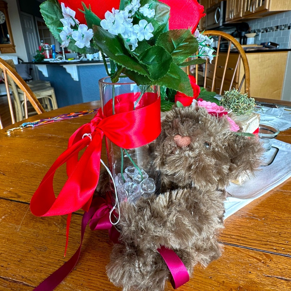 Clea bear and glass vase- two piece set.